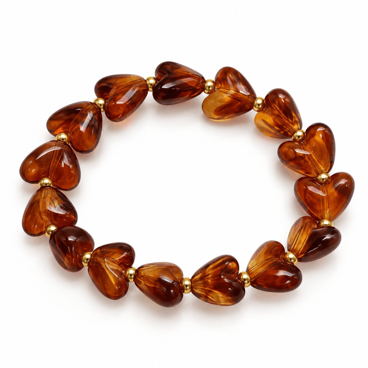 Amberkleurige hartjesarmband met warme kralen van Hippe Kraal