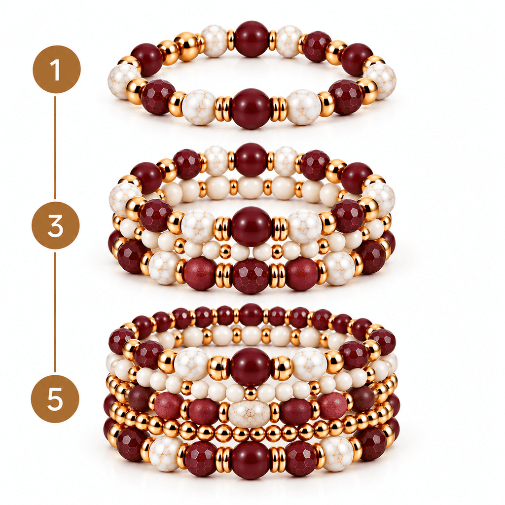 Custom made elastische armband met burgundy kralen