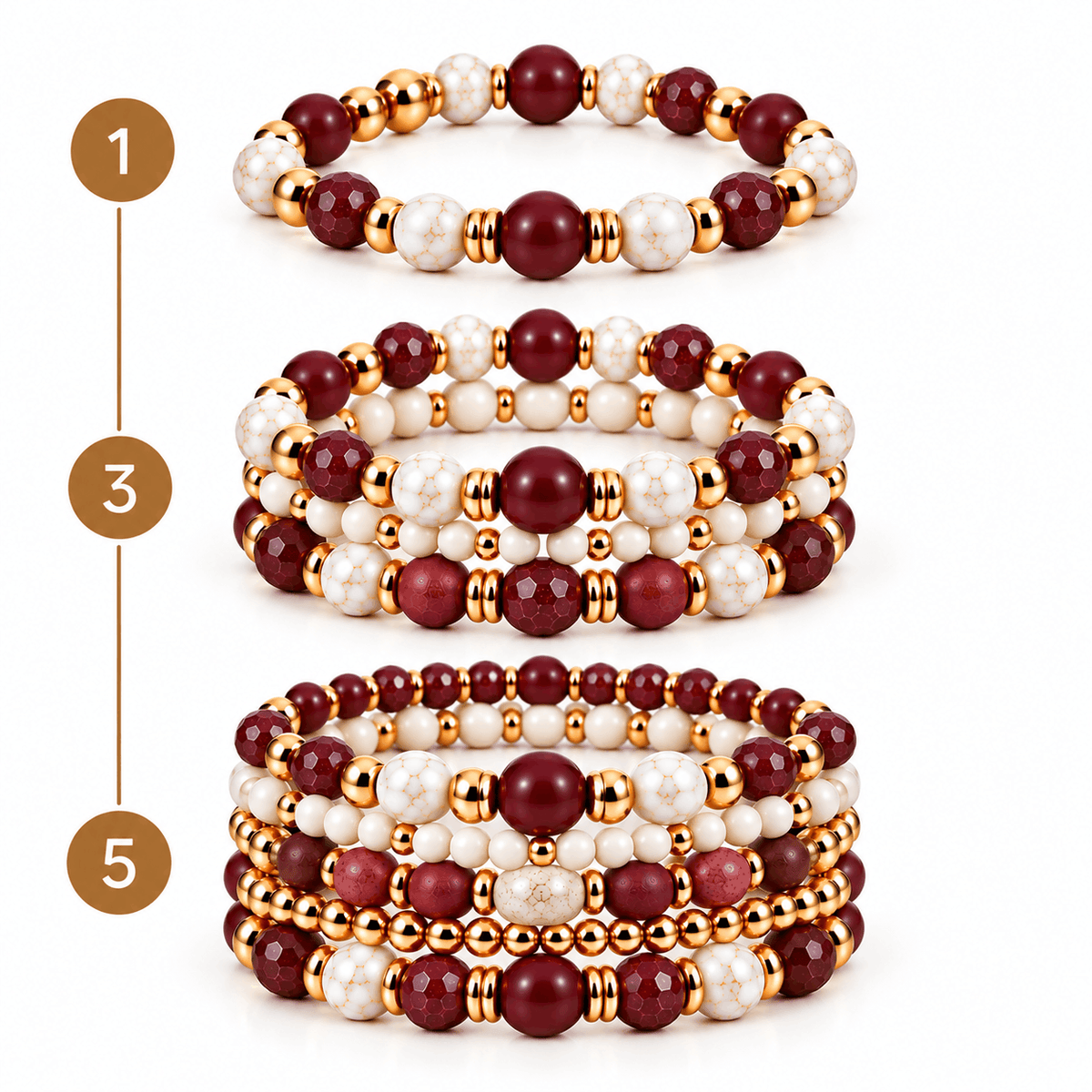 Custom made elastische armband met burgundy kralen