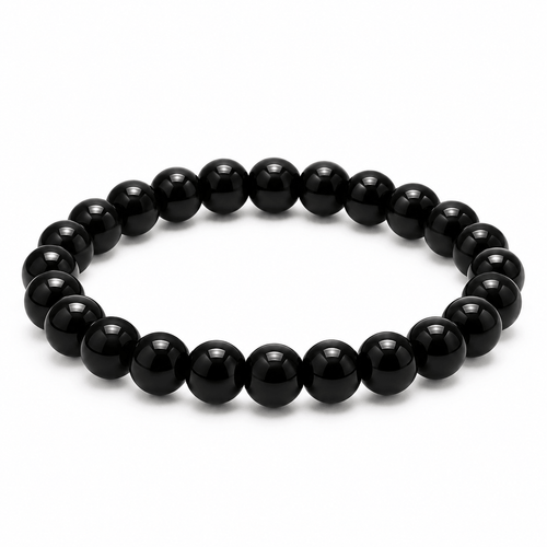 Essential herenarmband met glanzende zwarte kralen