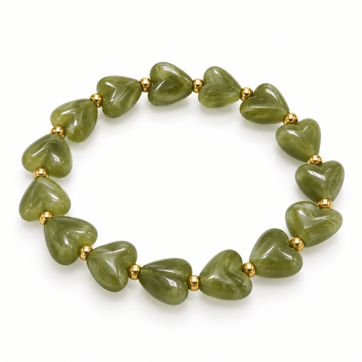 Groene hartjesarmband met glanzende kralen van Hippe Kraal