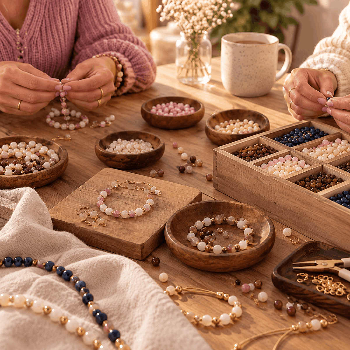 Gezellige sieradenworkshop met kralen en handgemaakte sieraden
