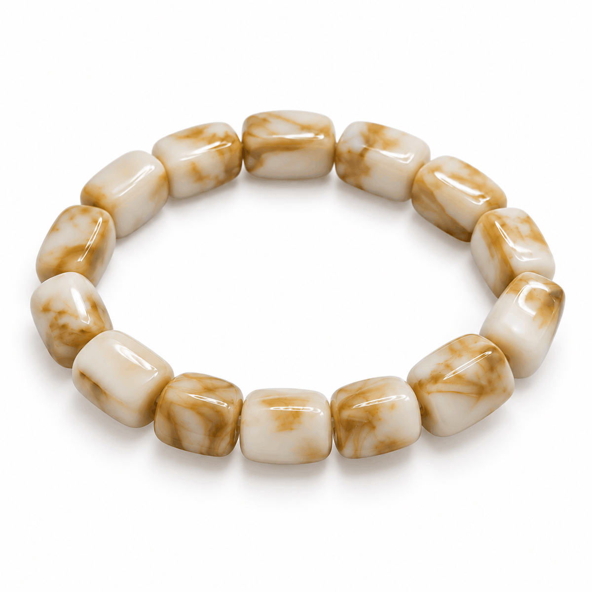 Beige Marble Light kralenarmband met marmerlook en goudkleurige details van Hippe Kraal