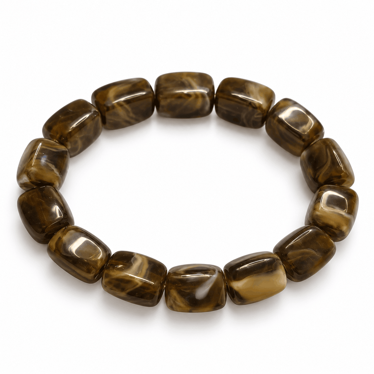 Bruine Marble Light kralenarmband met marmerlook en goudkleurige details van Hippe Kraal