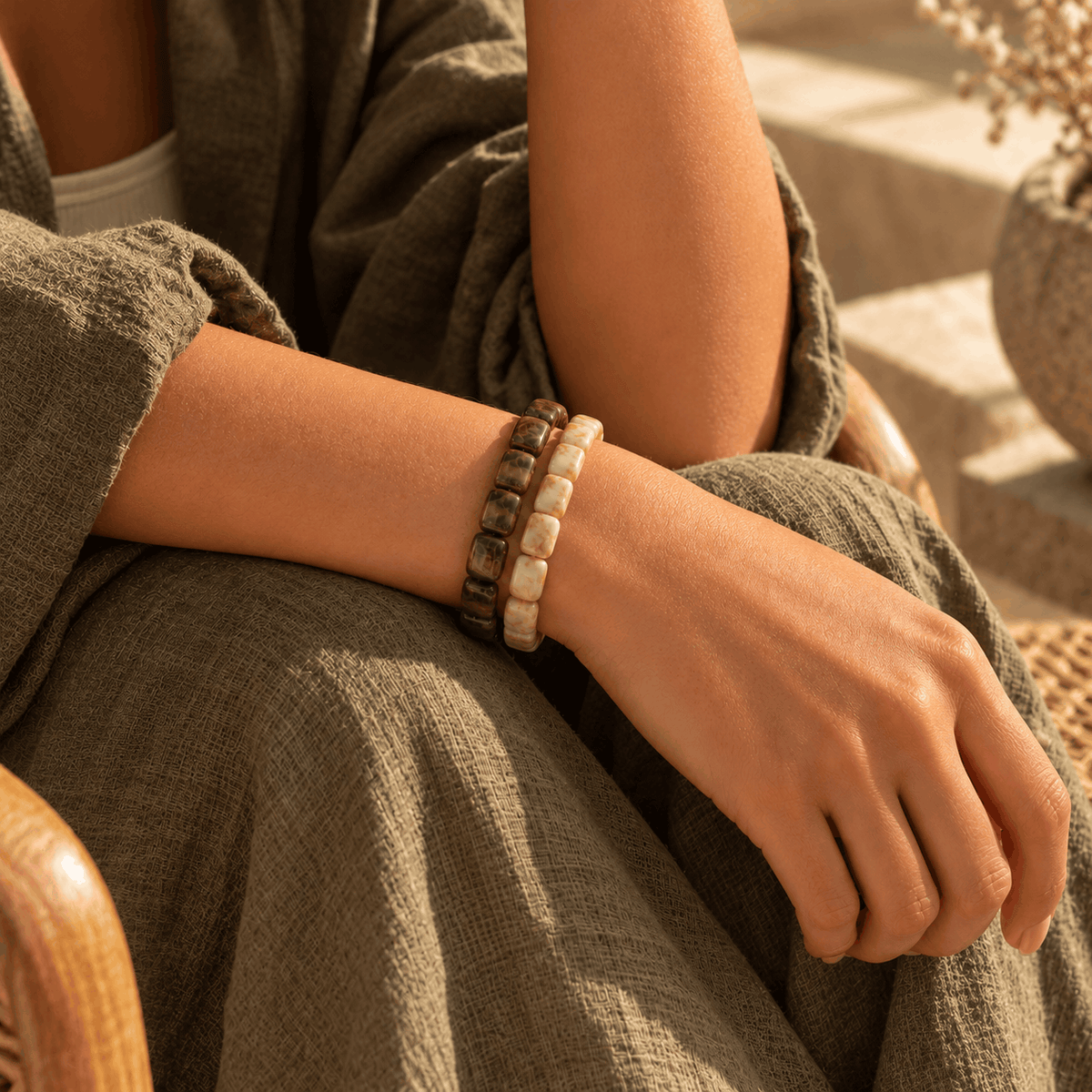 Marble Light kralenarmband gedragen om de pols