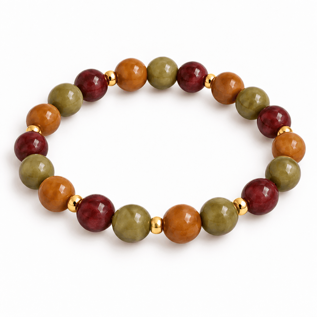Natuurstenen kralenarmband met een mix van warme kleuren van Hippe Kraal