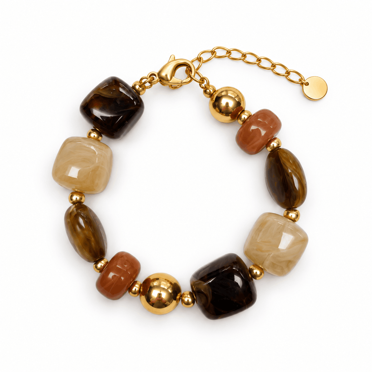 Bruine Nola kralenarmband met goudkleurige details van Hippe Kraal