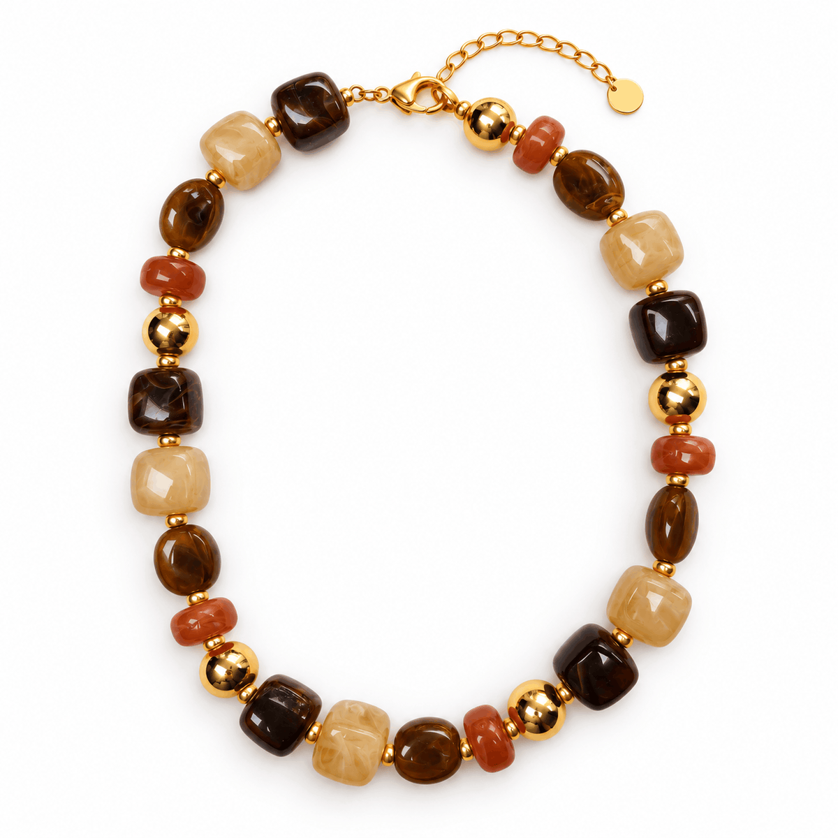 Bruine Nola kralenketting met goudkleurige details van Hippe Kraal
