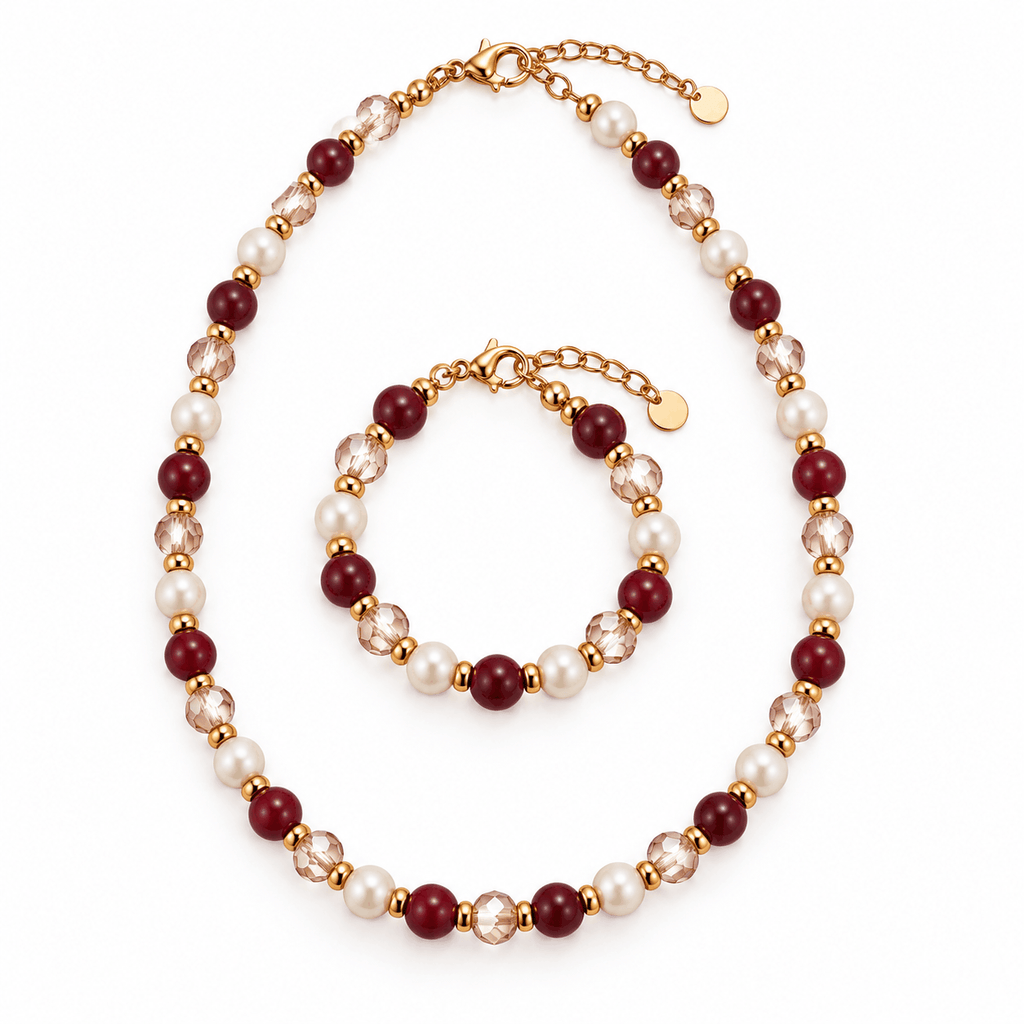 Sieradenset met burgundy kralen