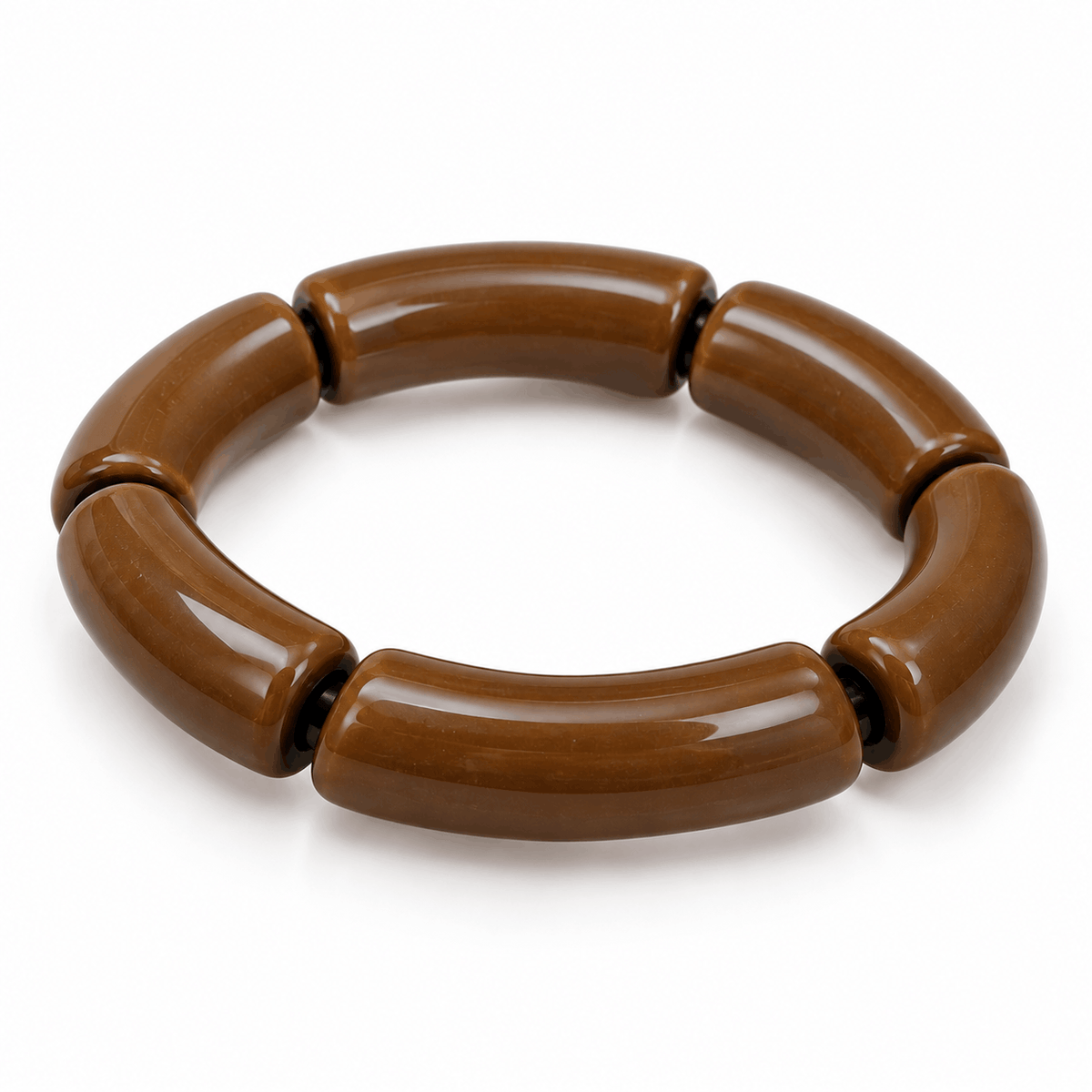 Bruine tube armband met glanzende kralen van Hippe Kraal