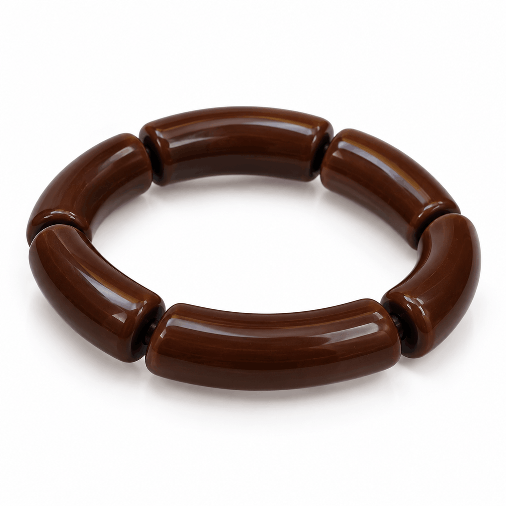 Donkerbruine tube armband met glanzende kralen van Hippe Kraal